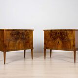 Elegant pair of Biedermeier style walnut commodes, Germany, French polish.