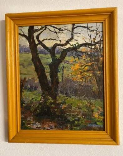 Vintage Signed Oil Painting Landscape Lake & Trees Scene