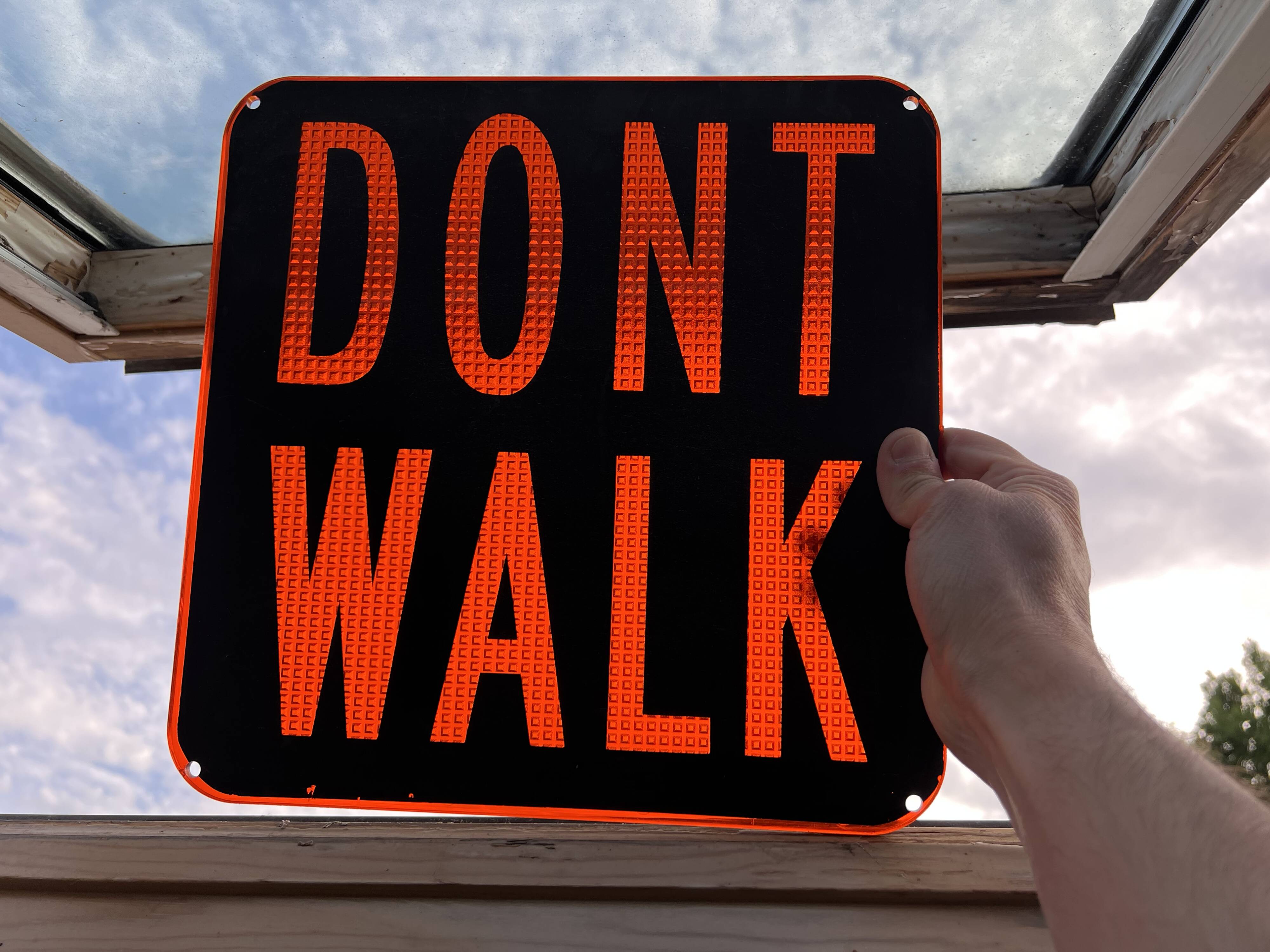 Old signs new york traffic us walk don't walk pair