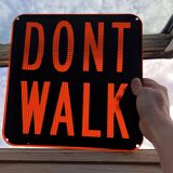 Old signs new york traffic us walk don't walk pair
