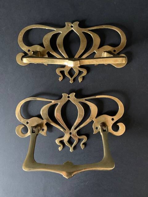 Large Art Nouveau gate handles in gilded brass/Arabesque handles
