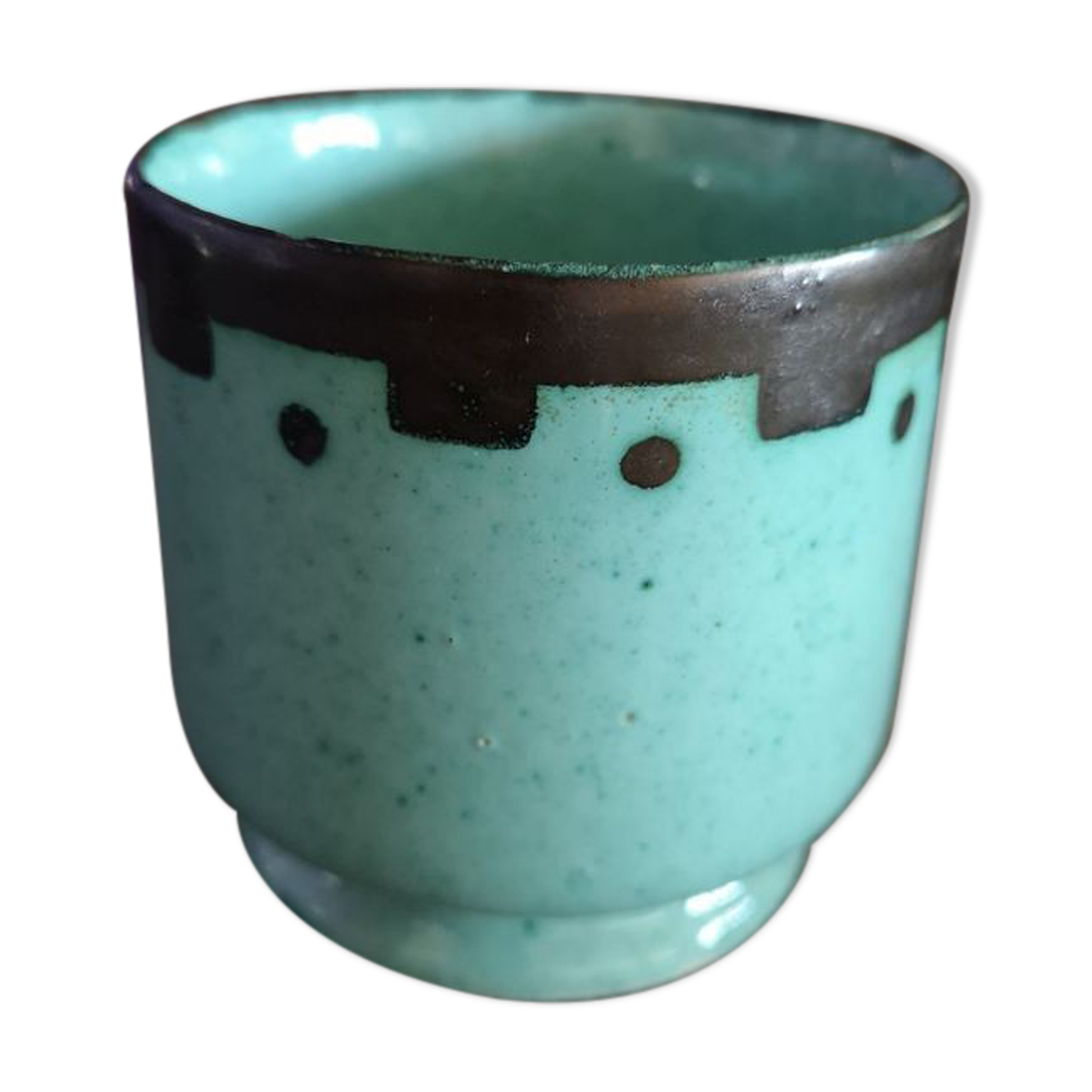 Celadon and black enamelled pot cover - 1960s