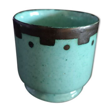 Cache pot émaillé céladon et noir - années 1960