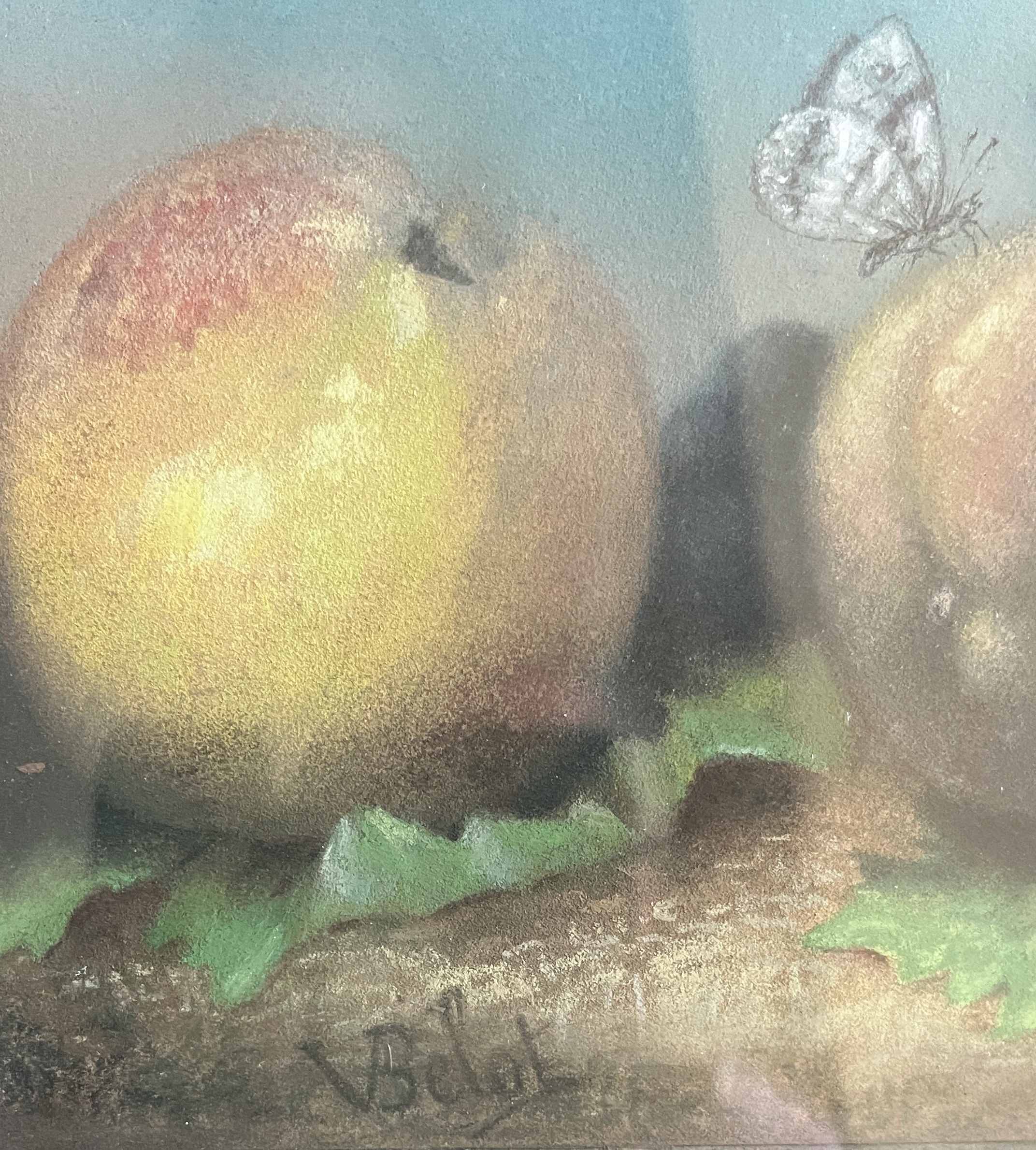 Pastel on paper signed V. Belot 19th century "Still Life with Butterflies"