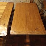 Set of solid oak abbey tables + 2 benches + 2 extension leaves