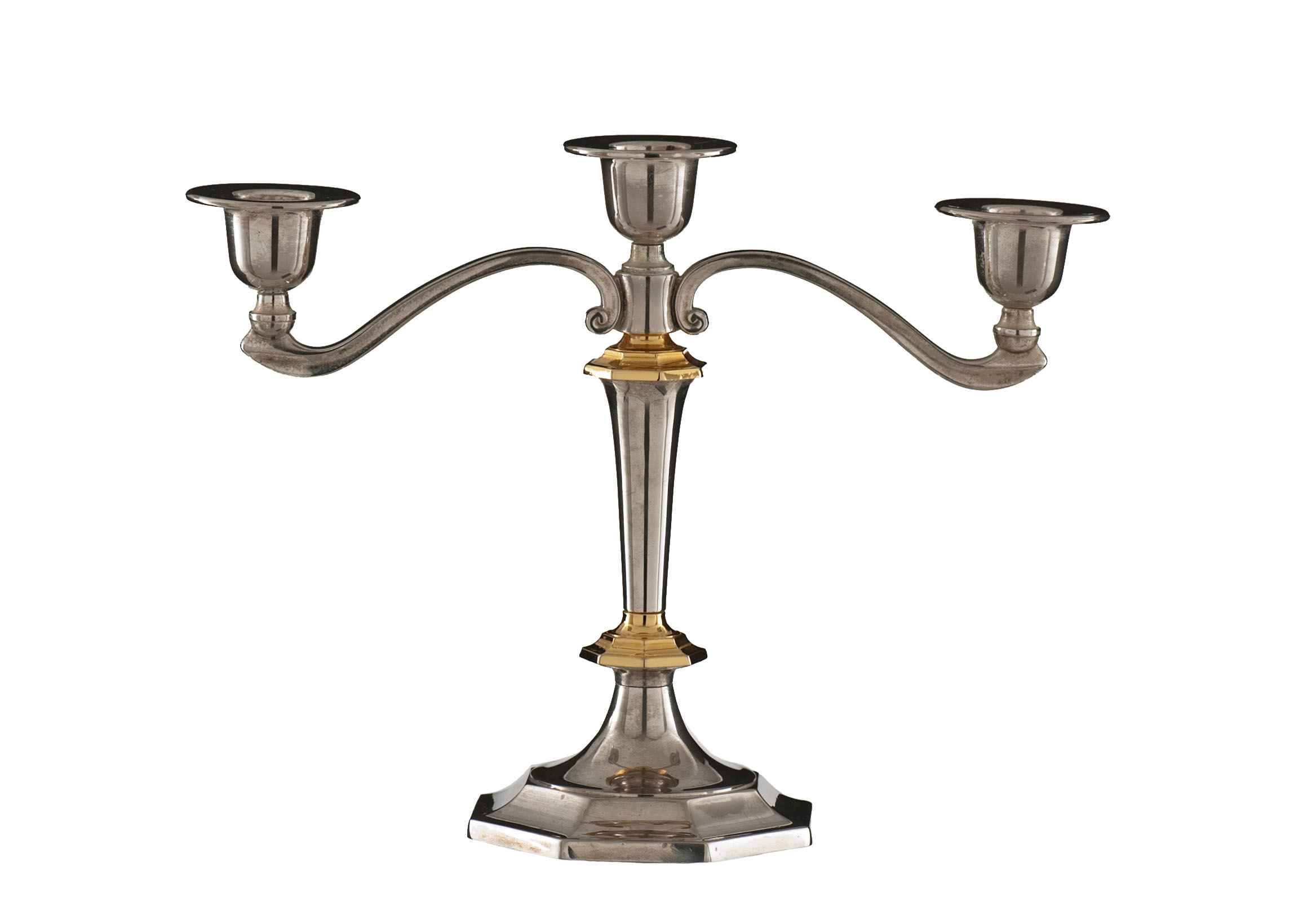 2 candlesticks and 1 silver metal candlestick circa 1980