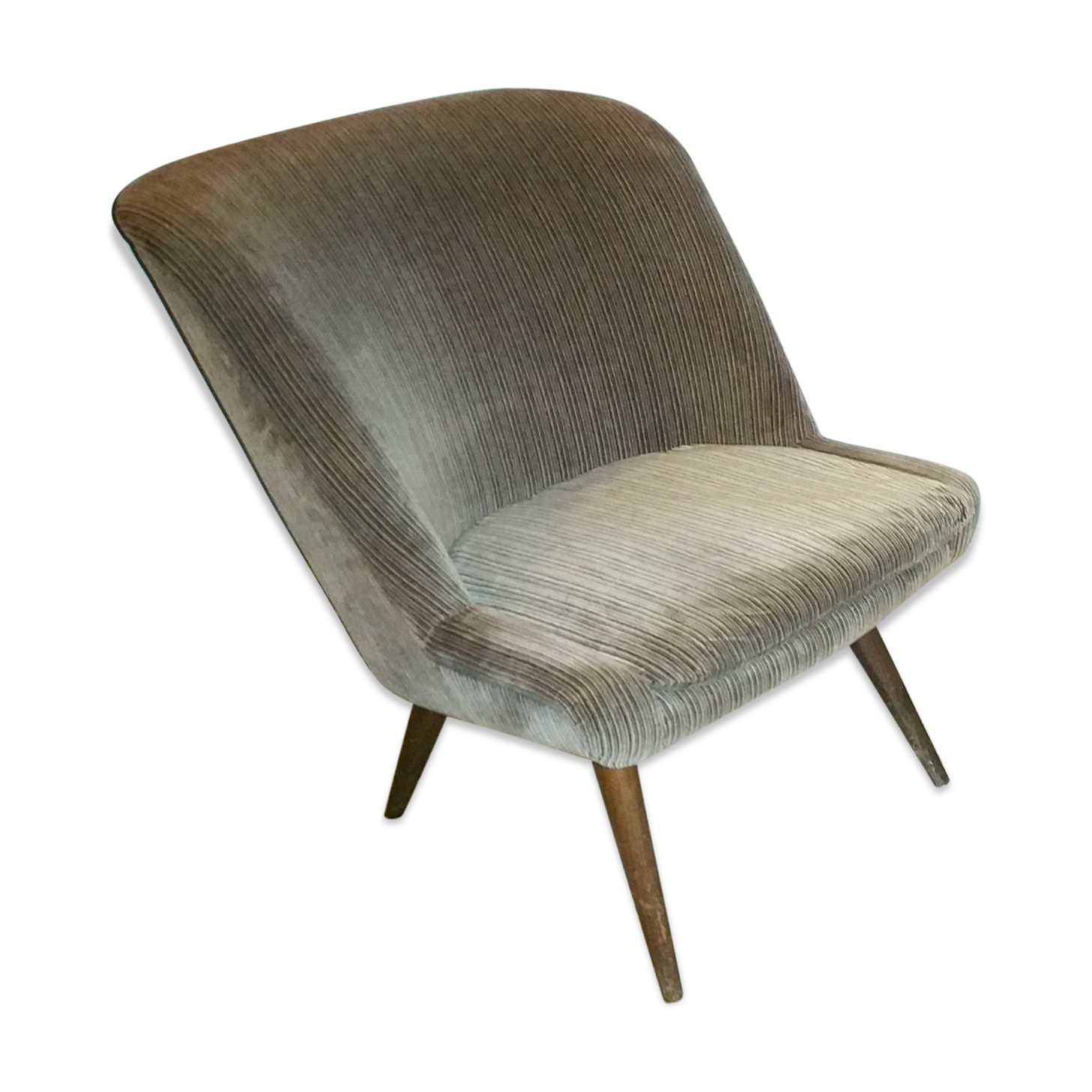 Restored low chair in velvet fabric 50s 60s