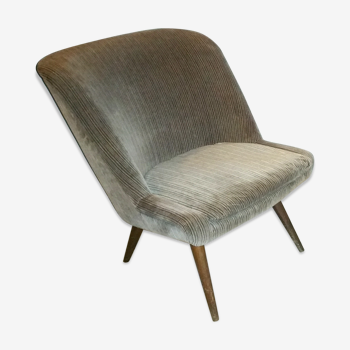 Restored low chair in velvet fabric 50s 60s