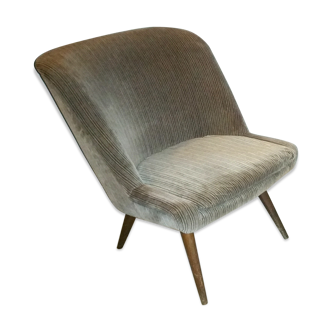 Restored low chair in velvet fabric 50s 60s