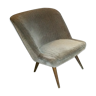 Restored low chair in velvet fabric 50s 60s