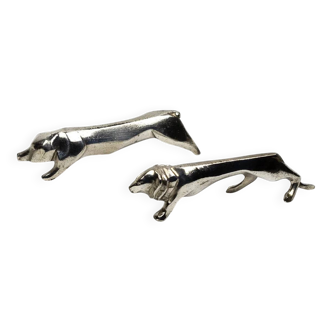 Pair of lion and pig knife rests, Gallia Christofle, Art Deco models by Eugène Volynkine