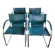 4 vintage Italian armchairs in green leather and chrome metal.