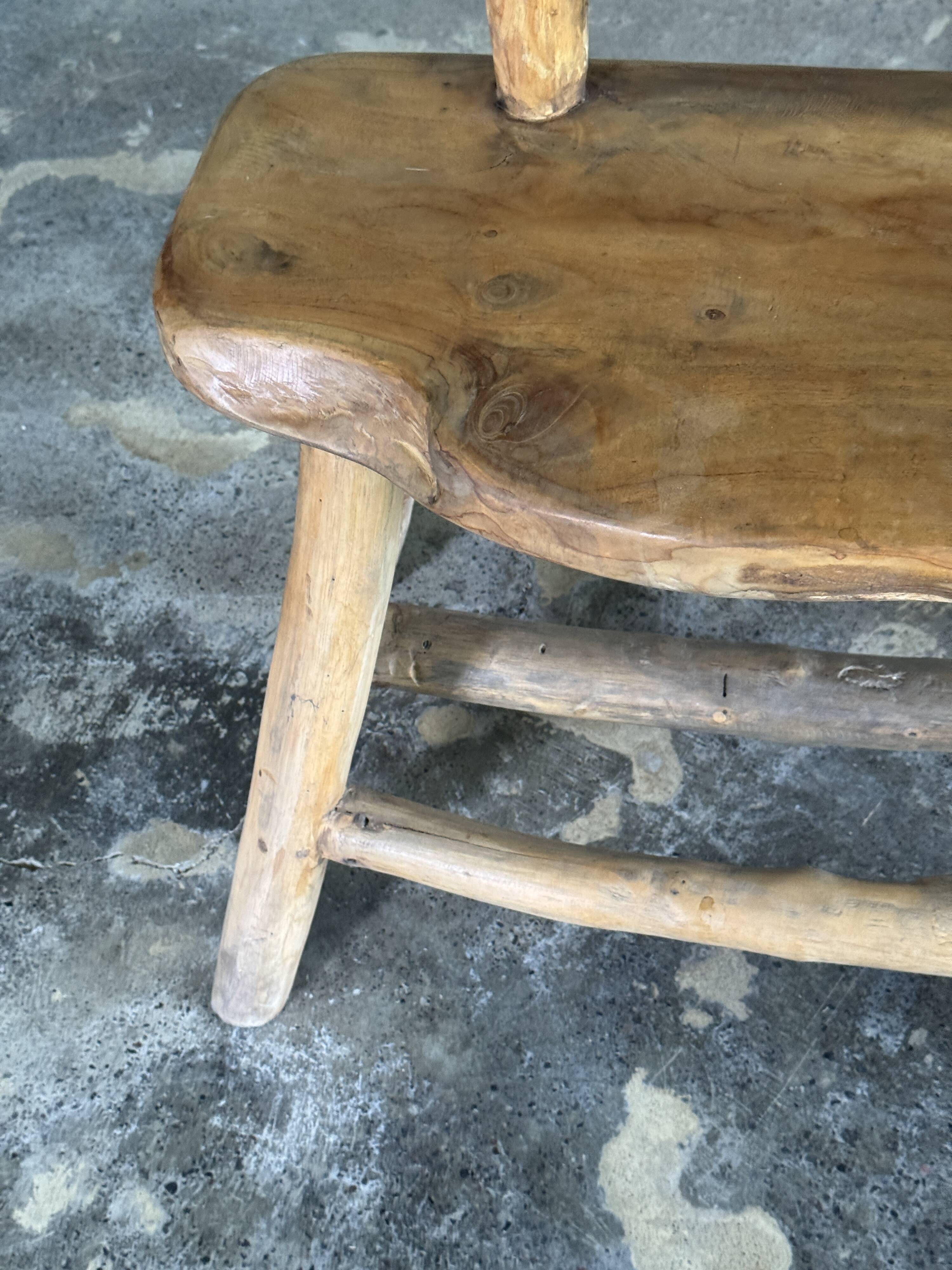 Small brutalist bench with backrest and armrests in Asian blonde teak H67 L6