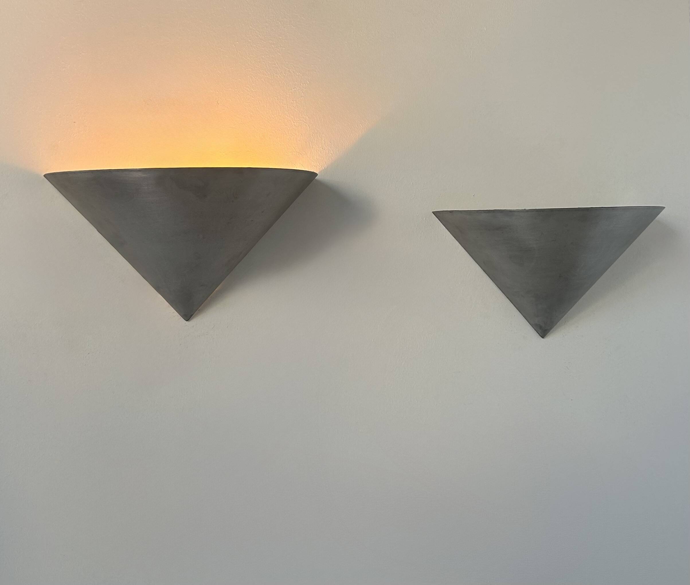 Pair of vintage conical wall lights, brushed metal, France 1970.