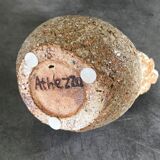 Poule in cracked and enamelled ceramic signed athezza