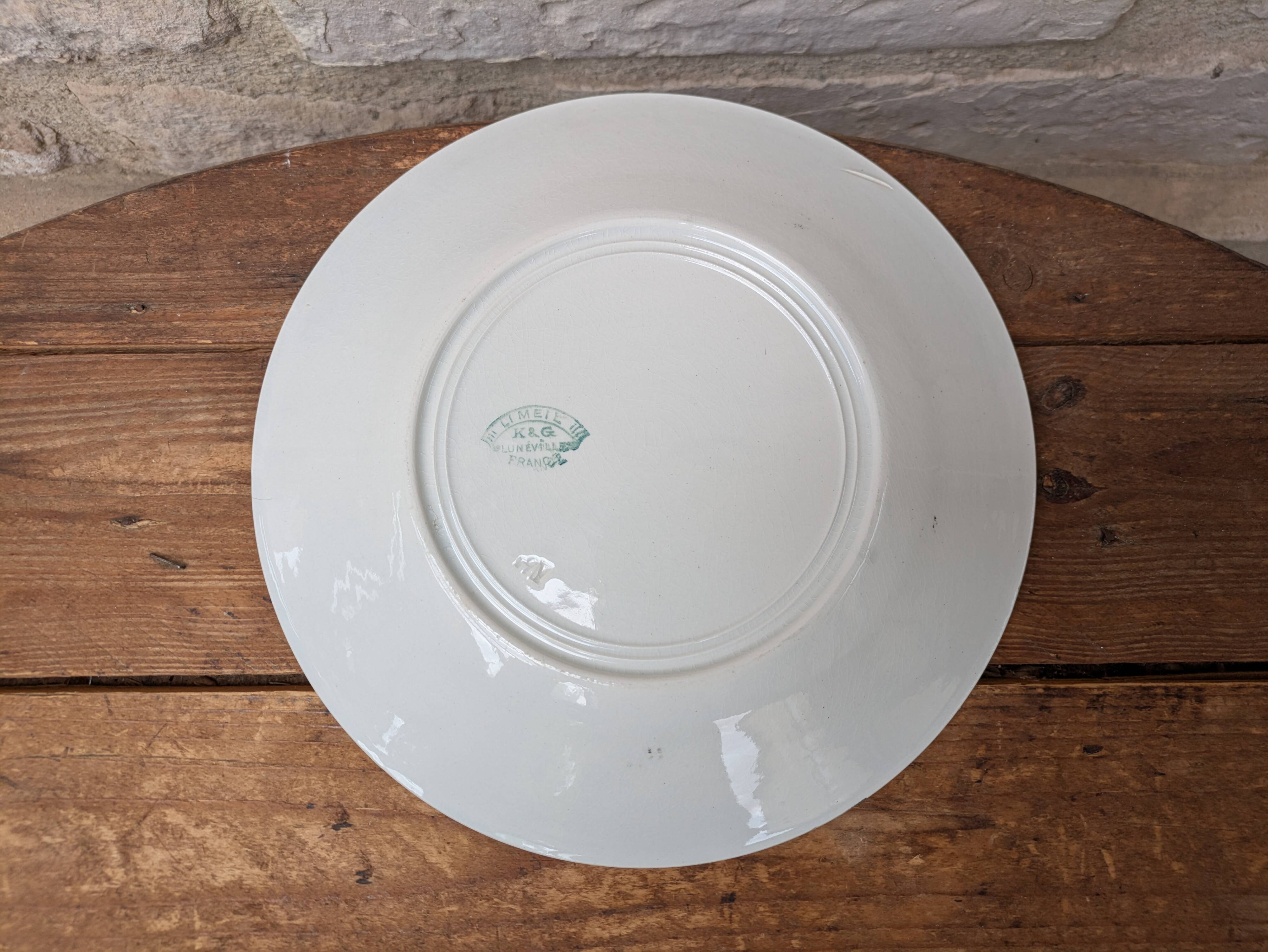 Old plate K&G Lunéville model Limeil 24cm ironstone