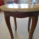 Table basse Ronde-Bois sculpté-Marbre blanc veiné-Style régence/louis XV