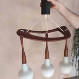 Rispal teak and opaline chandelier from the 50s