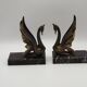 French Art Deco Bronzed Effect Spelter Swan Book Ends Black Marble Base