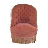 Fauteuil crapaud rose capitonné
