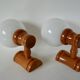 Pair of globe wall lights in pine and opaline from the 60s