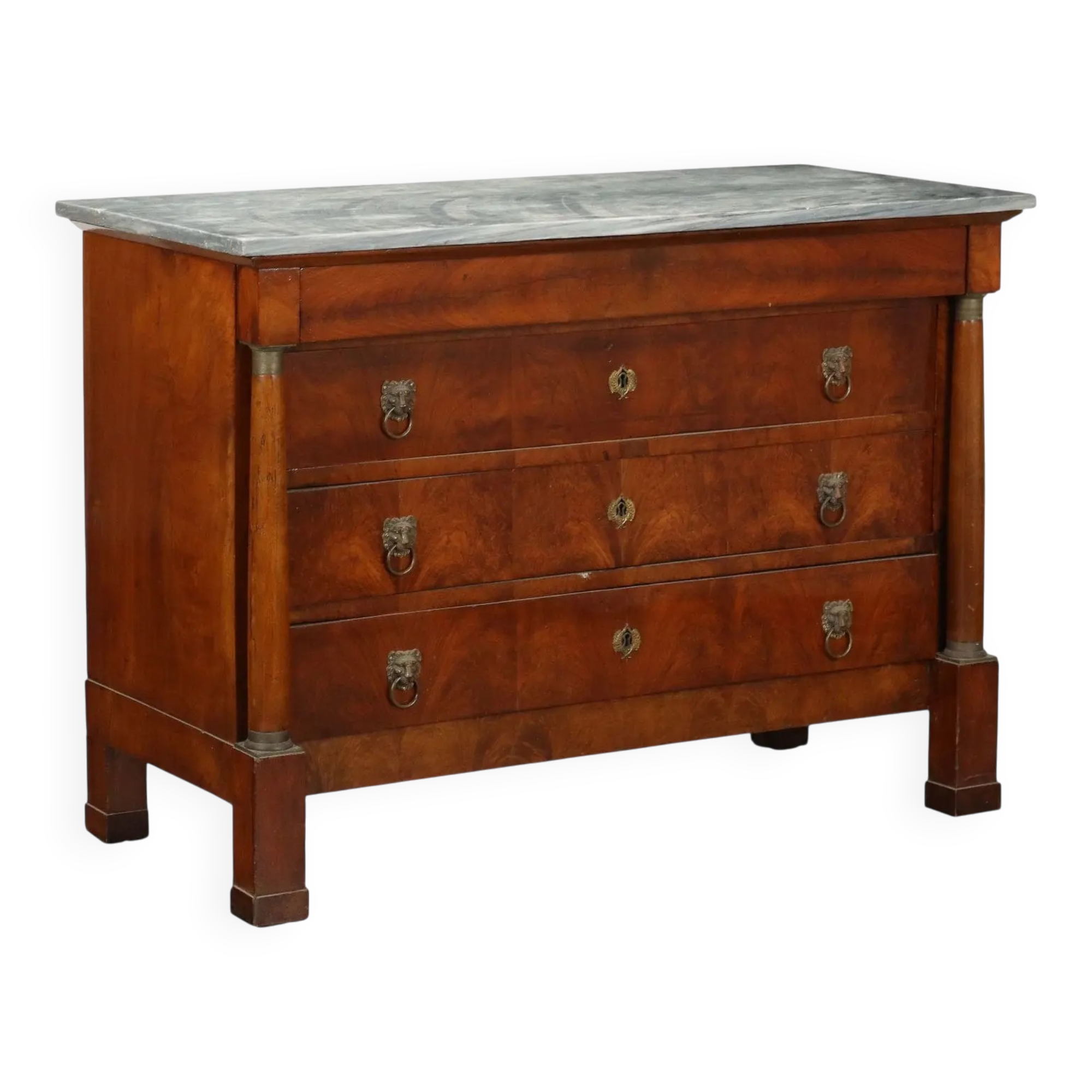 Antique Empire walnut commode with 4 drawers, Italy, 19th century.