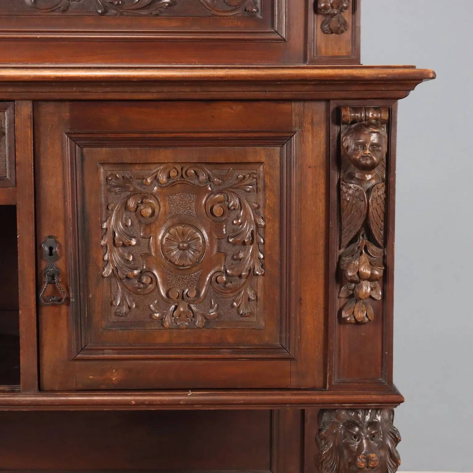 Antique neo-Renaissance walnut buffet, Italy, early 20th century.