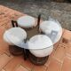 Vintage 1970s rope & rattan coffee table and 4 stools