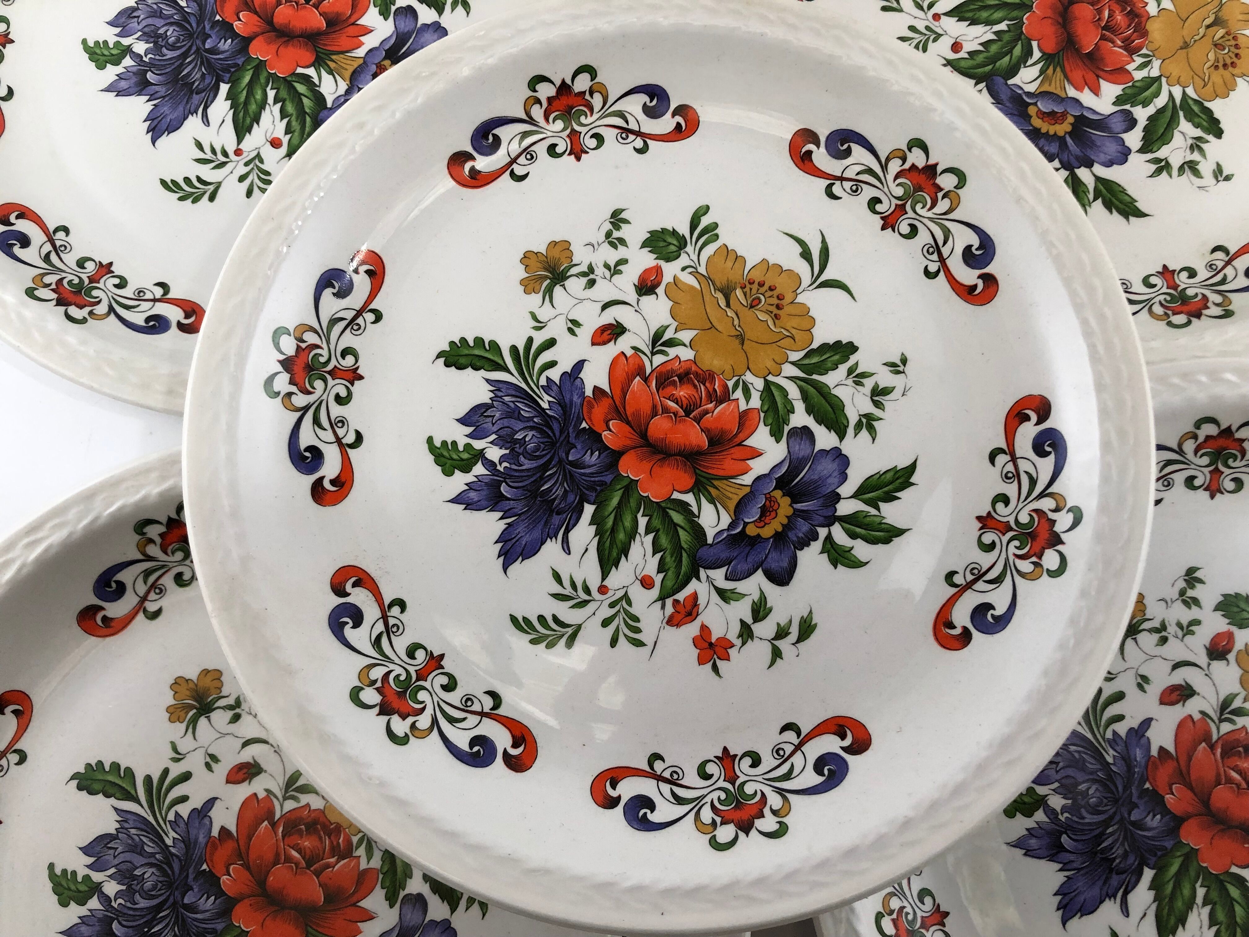 5 vintage dessert plates with fleur Moulin des Loups