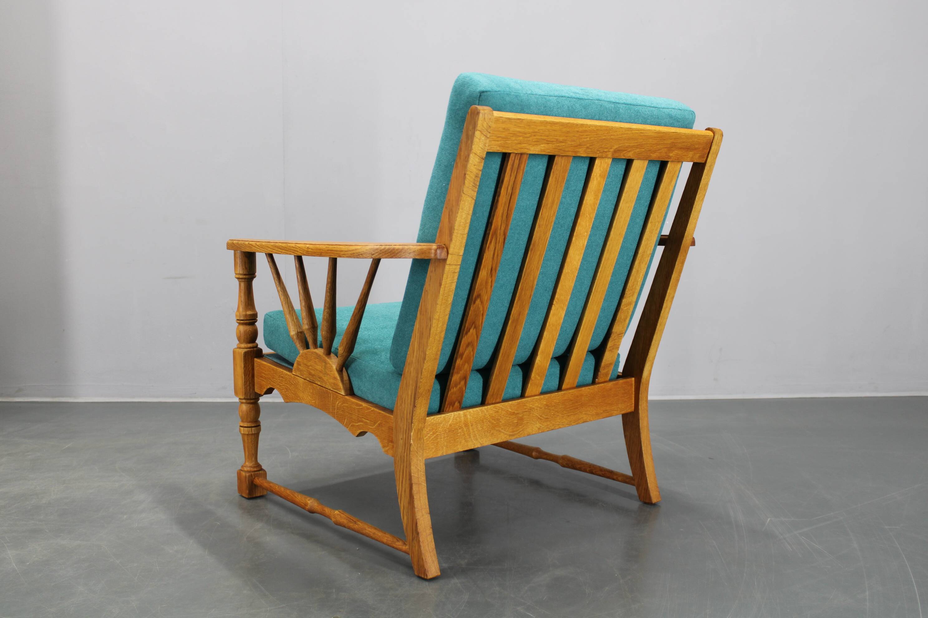 1950s solid oak armchair, Czechoslovakia