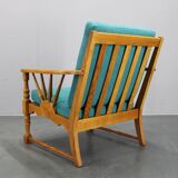 1950s solid oak armchair, Czechoslovakia