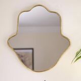 Moroccan handcrafted mirror in gilded brass, Khmissa shape