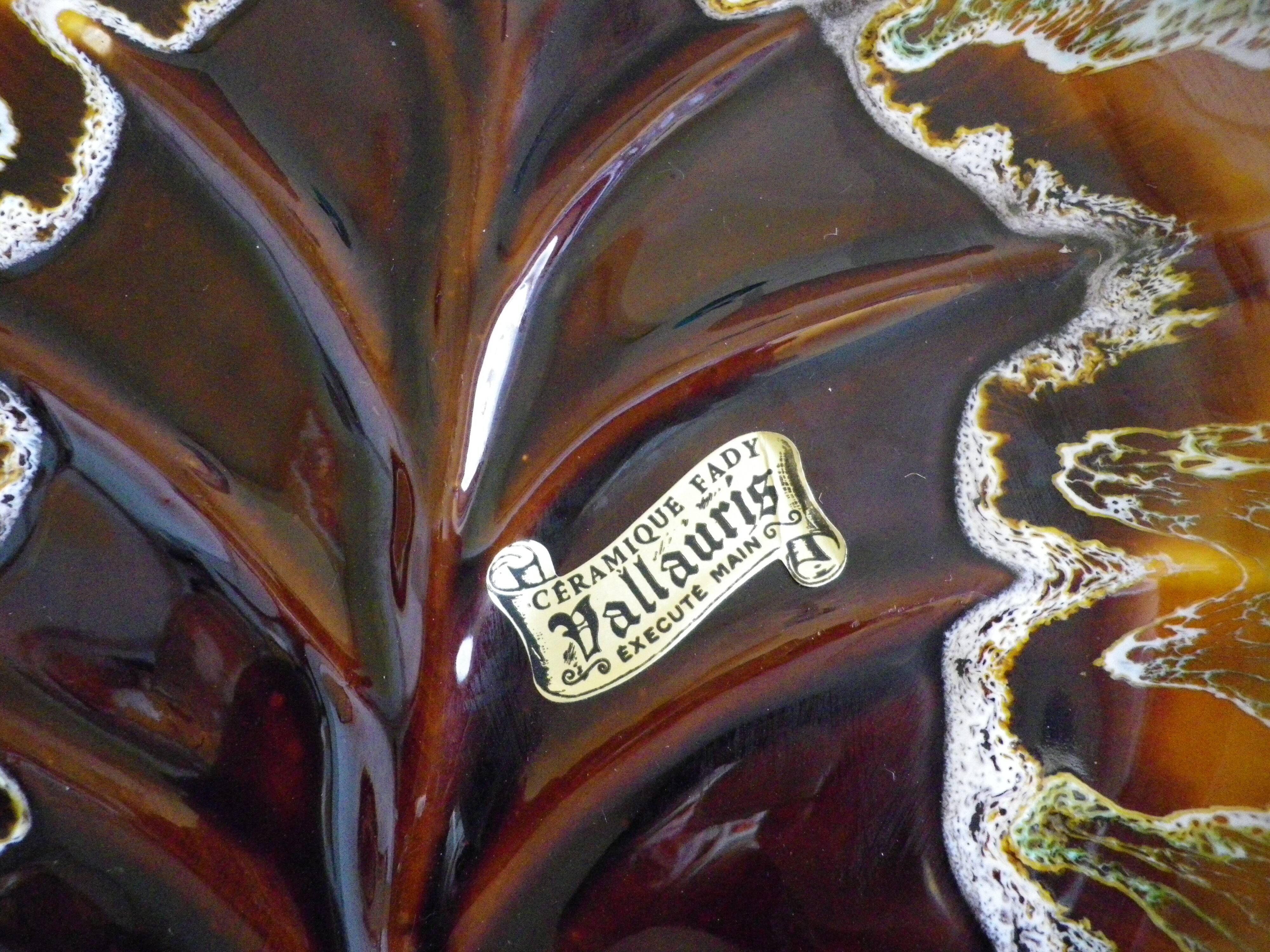 Vallauris dish, hand-made ceramic, leaf shape