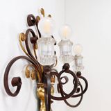 Wrought iron and glass wall light in the style of Maison Baguès