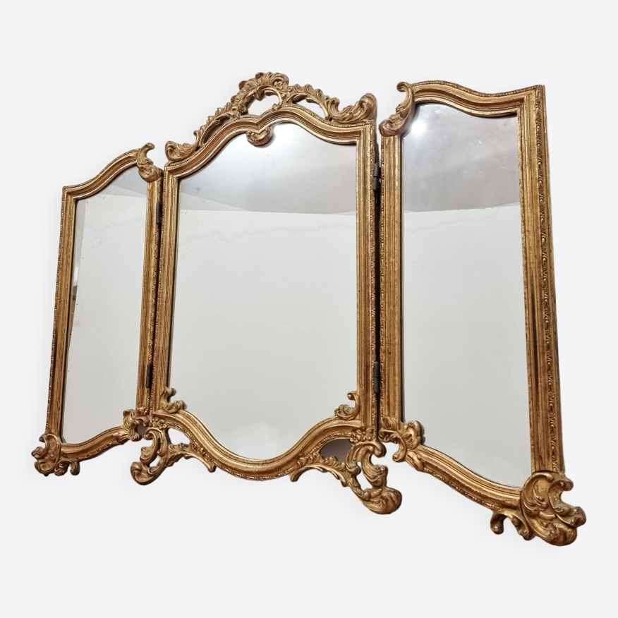 Miroir triptyque ancien en bois doré 1930 | Selency