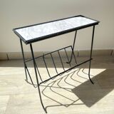 Table d'appoint range vinyles vintage métal marbre
