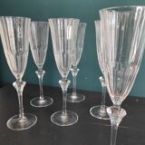 Coffret de 6 coupes à champagne françaises, Cristal d'Arques, modèle Diamantis