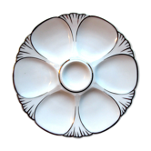 Assiette à huîtres en barbotine Limoges Charles Ahrenfeldt: 6 coquilles argent