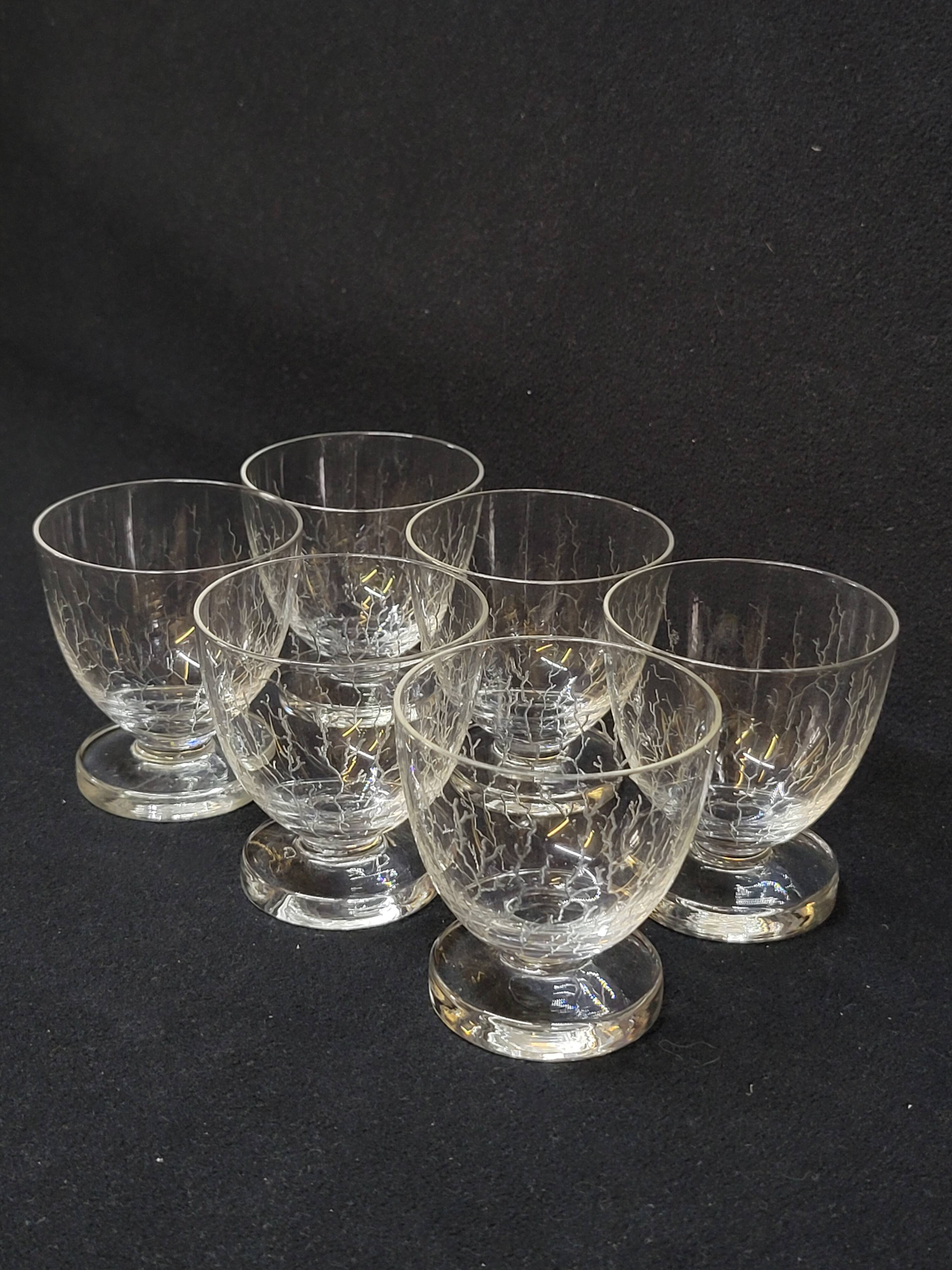 6 Cracked Engraved Crystal Liqueur/Digestif Glasses