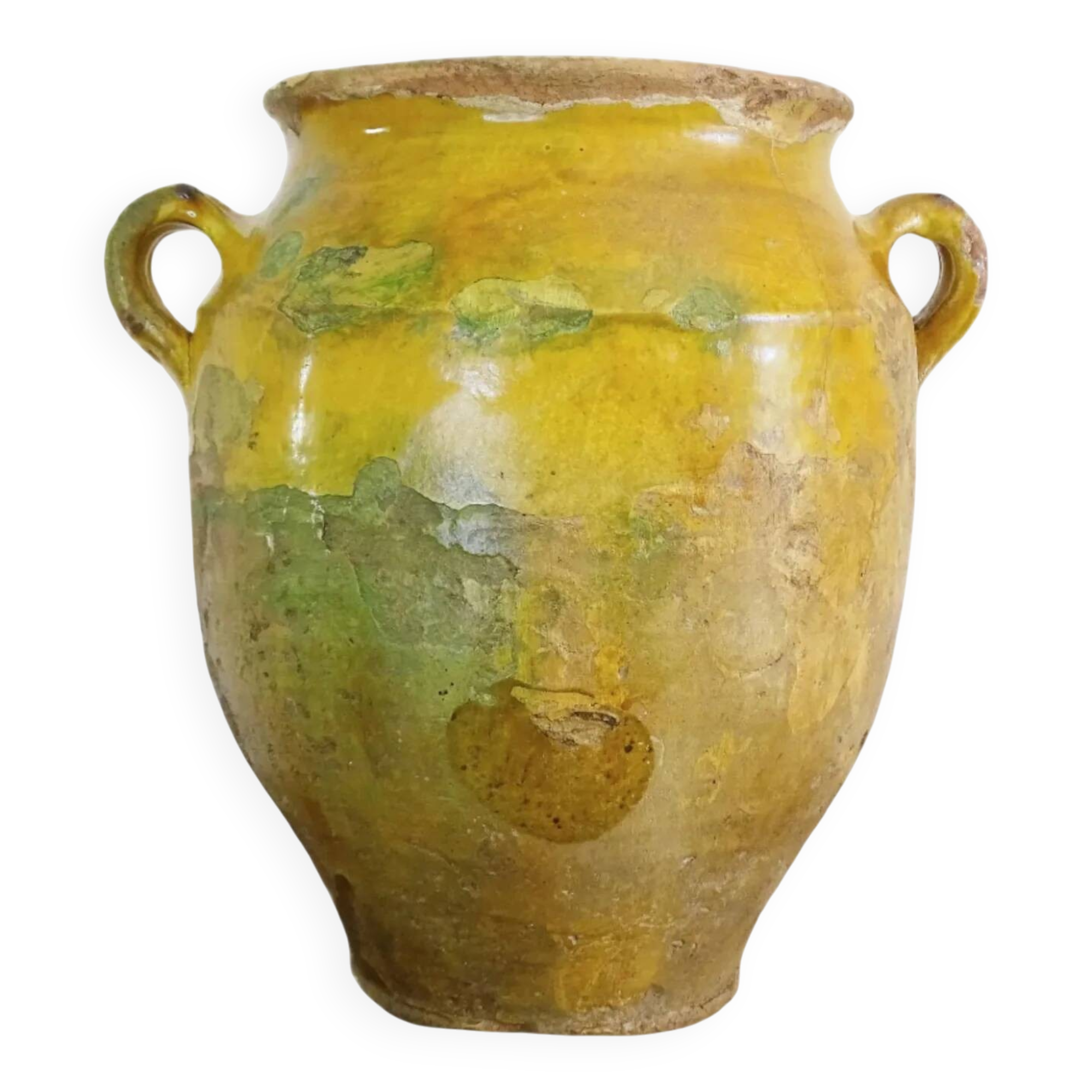 Grand pot à confit ancien français à glaçure jaune