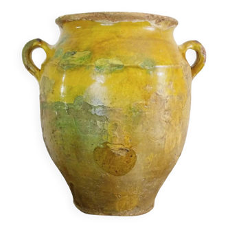 Grand pot à confit ancien français à glaçure jaune