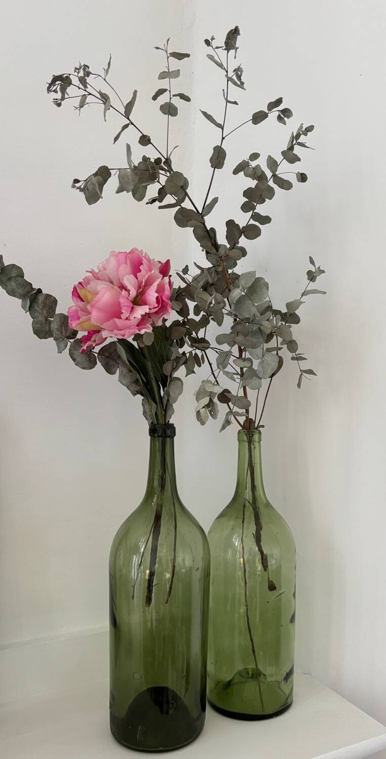 Pair of large antique blown glass bottles