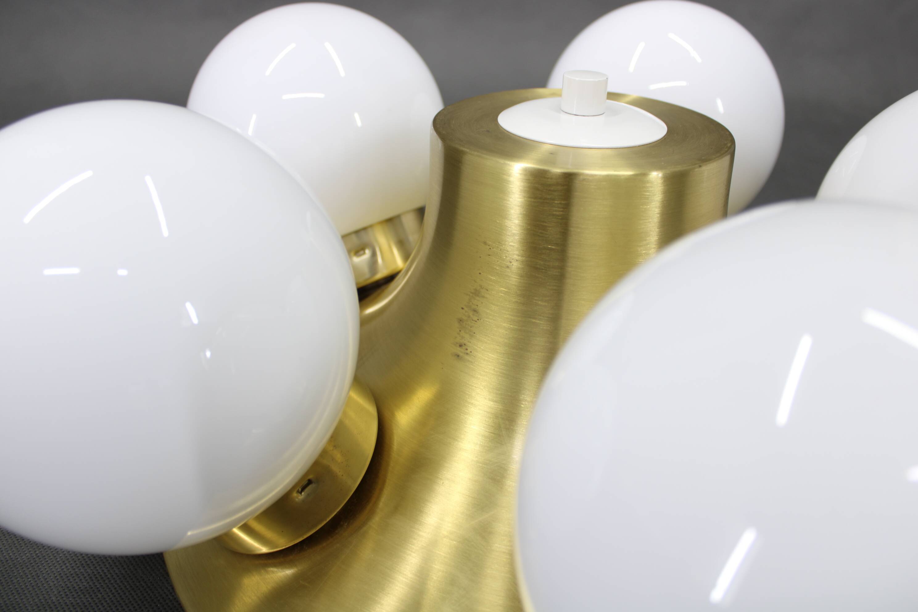 Pair of mid-century brass flush mount lights, 1970s