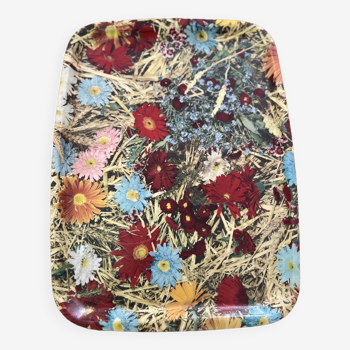 Plateau rectangulaire vintage à fleurs en fibre de verre