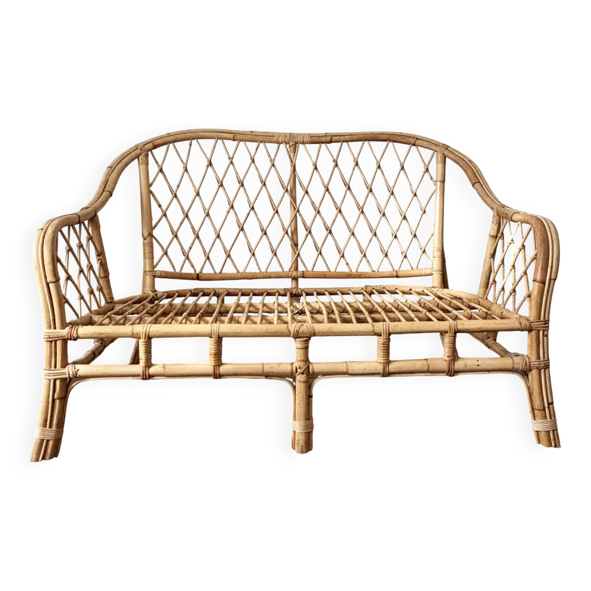 Vintage rattan two-seater sofa