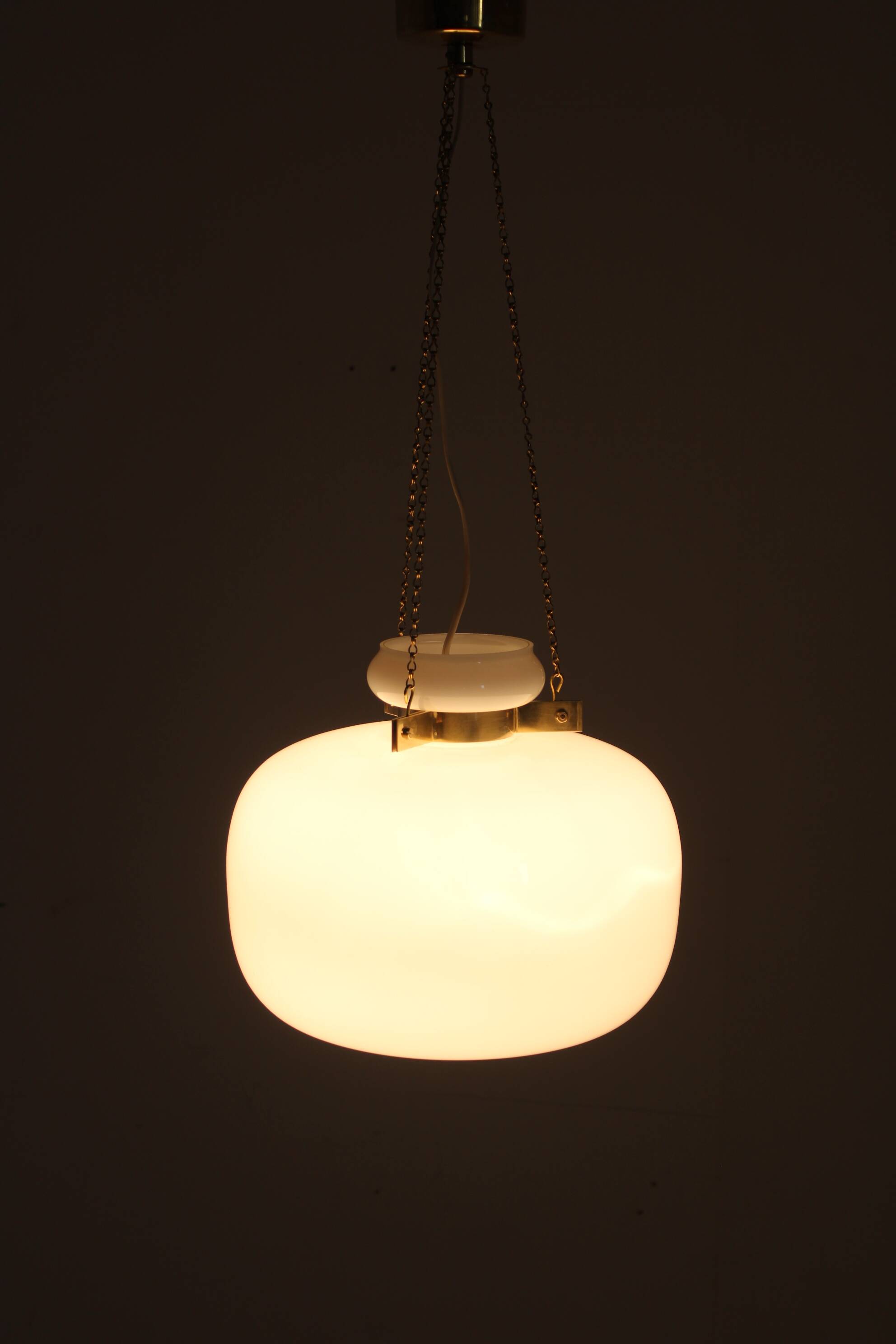 1970s Opaline Glass & Brass Pendant Light , 2 items available
