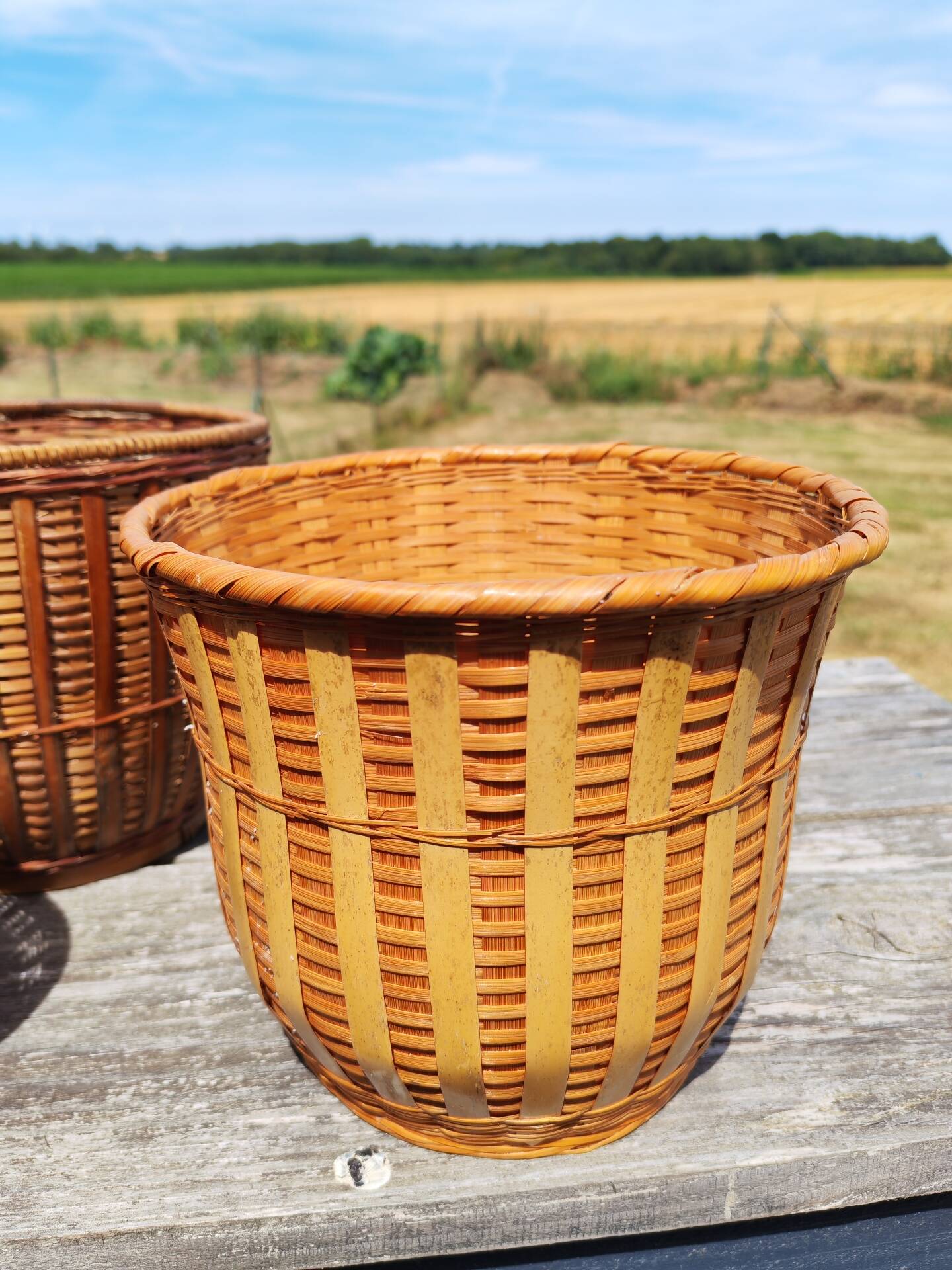 Lot de 4 cache pots en rotin vintage 