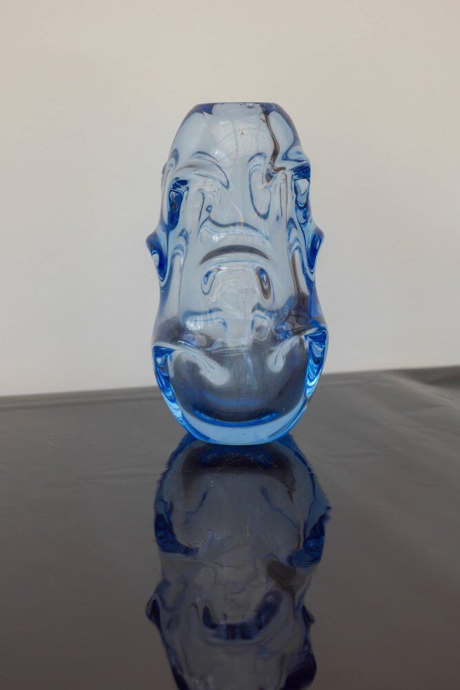 Mid-century modern crystal vase in pale blue by Börne Augustsson for Åseda