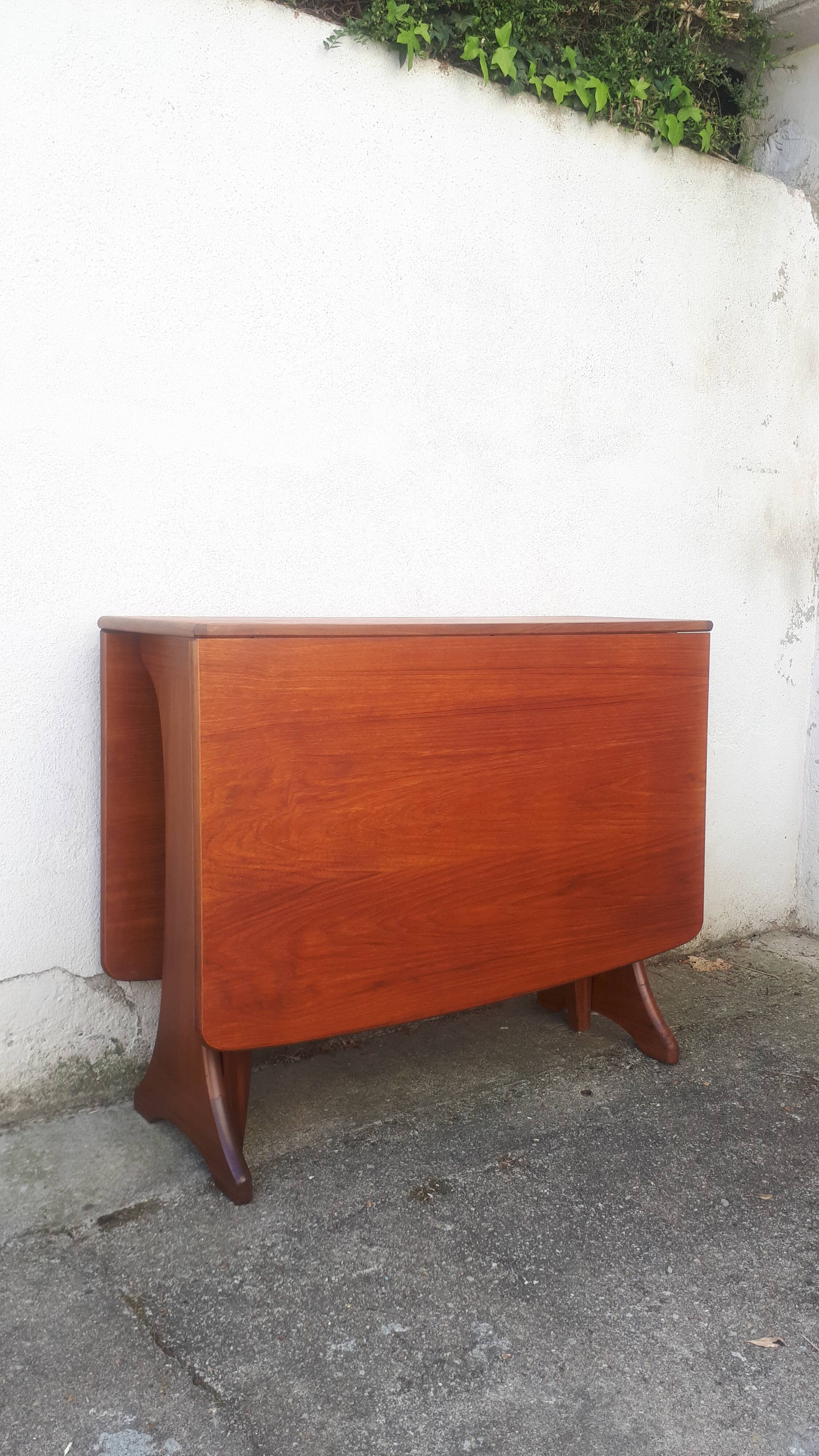 Vintage dining table console desk in teak and exotic wood from the 70s