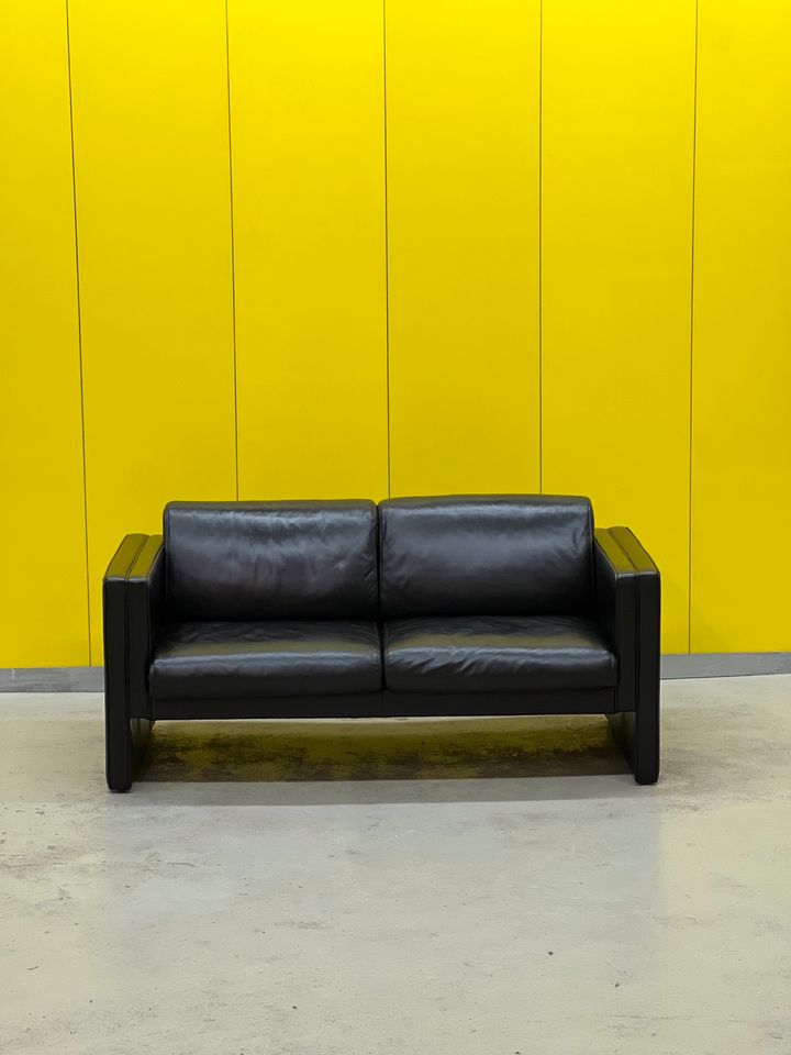 Walter Knoll Studio Line Series black leather 2 seater sofa designed by Jürgen Lange